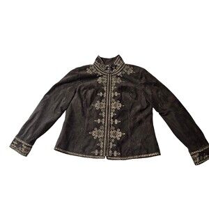 Coldwater Creek Embroidered Jacket PS Brown Velvet Look 100% Polyester Elegant